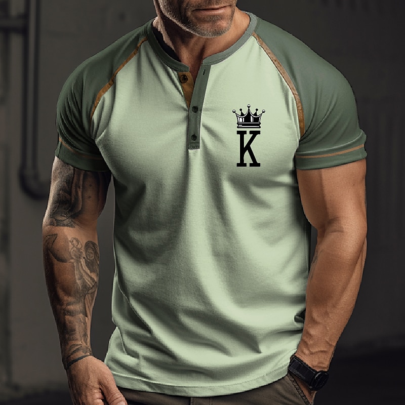 Men's Outdoor Daily Fashion Comfortable Breathable Print Short Sleeve Henley Shirt