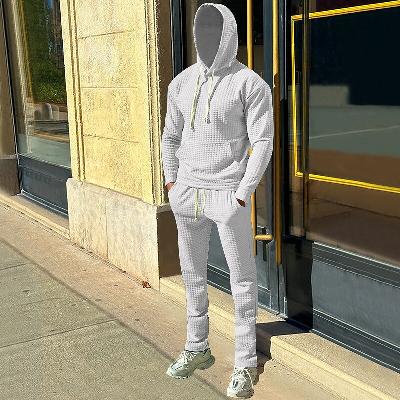 Men's Hoodie Pullover Hoodies Set Hooded Plain Pocket Sports Casual Athletic Hoodies 2-pieces Sweatshirts