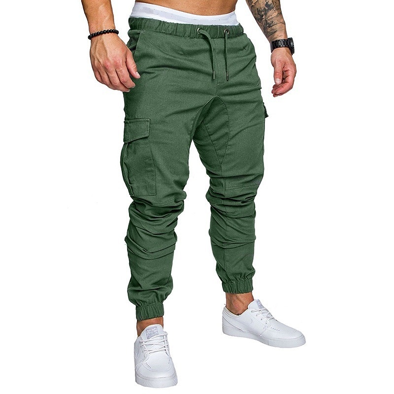 Men's Cotton Solid Color Elastic Waist Full Length Pocket Sweatpants