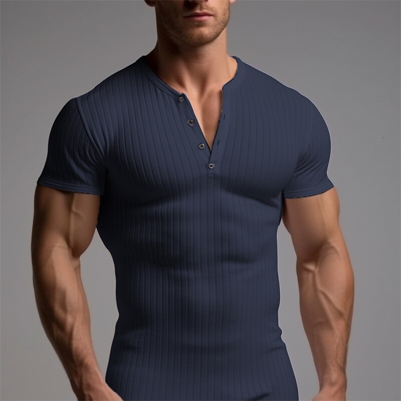 Men's T shirt Tee Henley Shirt Tee Top Plain Henley Street Vacation Short Sleeves Clothing Apparel Fashion Designer Basic Top