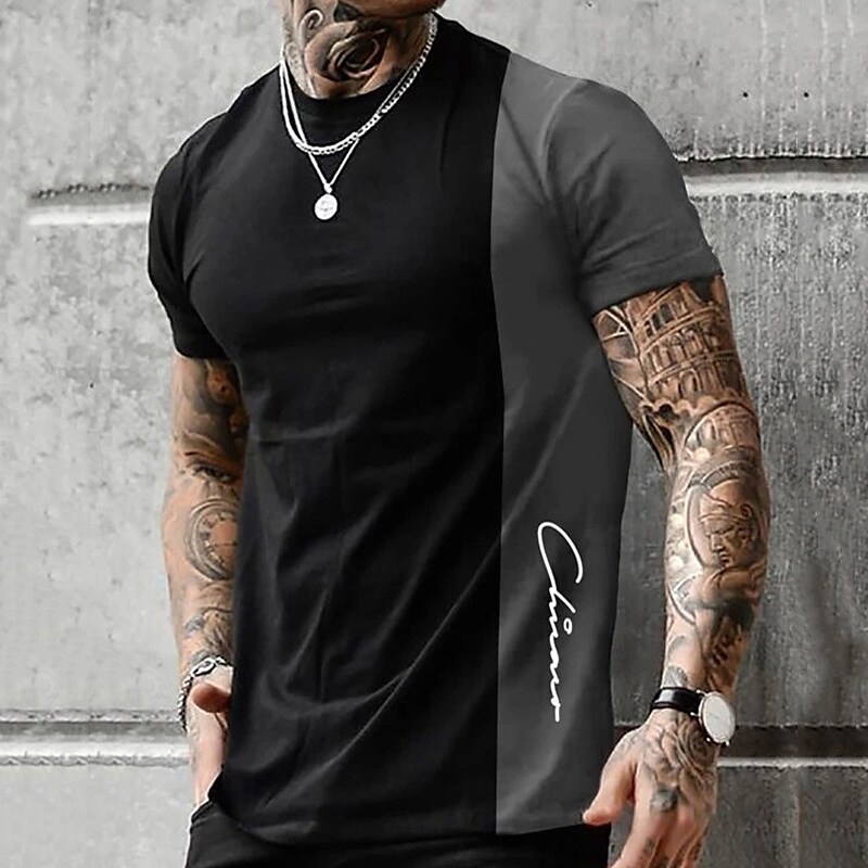 Men's T shirt Tee Tee Graphic Color Block Crew Neck 3D Print Outdoor Casual Short Sleeve Print Top
