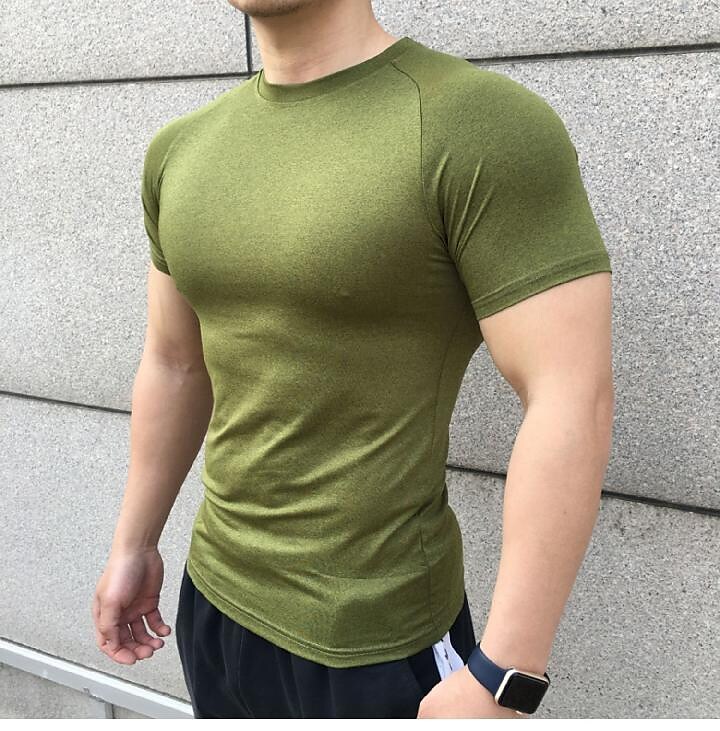Men's Running Short Sleeve Athletic Breathable Soft Sweat wicking Fitness Running Jogging Solid Colored Sportswear 