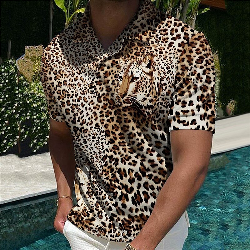 Men's Golf Shirt Animal Leopard Short Sleeve Casual Daily Turndown Print Fashion Designer Casual Breathable Tops 