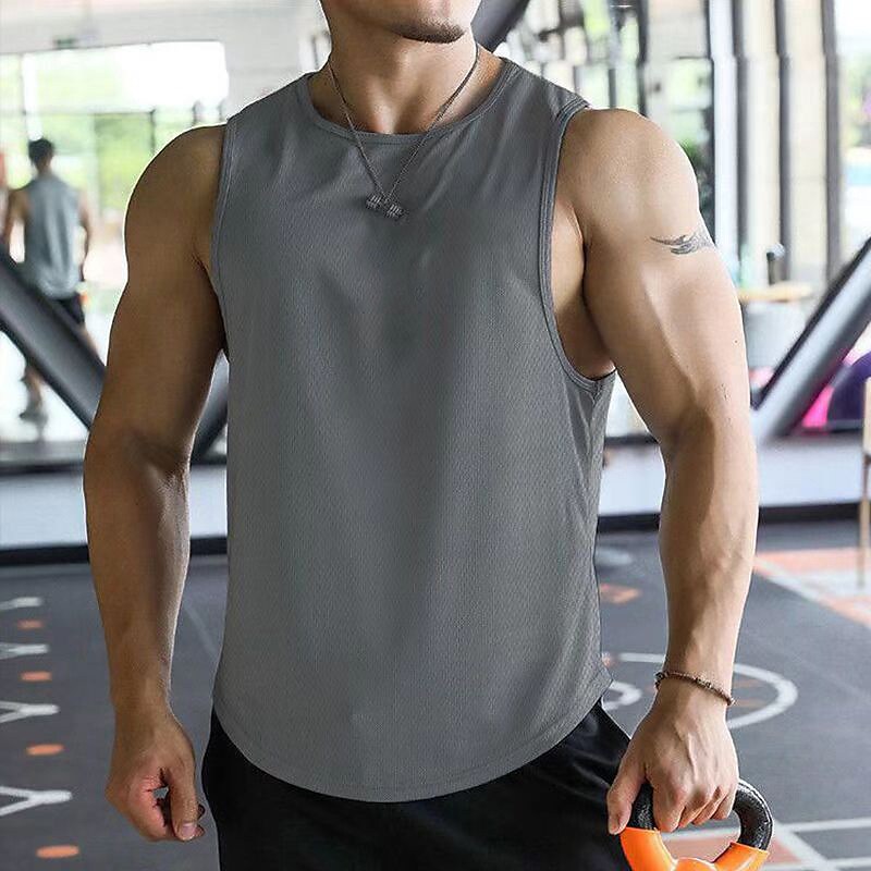 Men's Fitness Sport Outdoor Runing Quick Dry Breathable Sweat Absorbency Round Neck Solid Color Sleeveless Vest