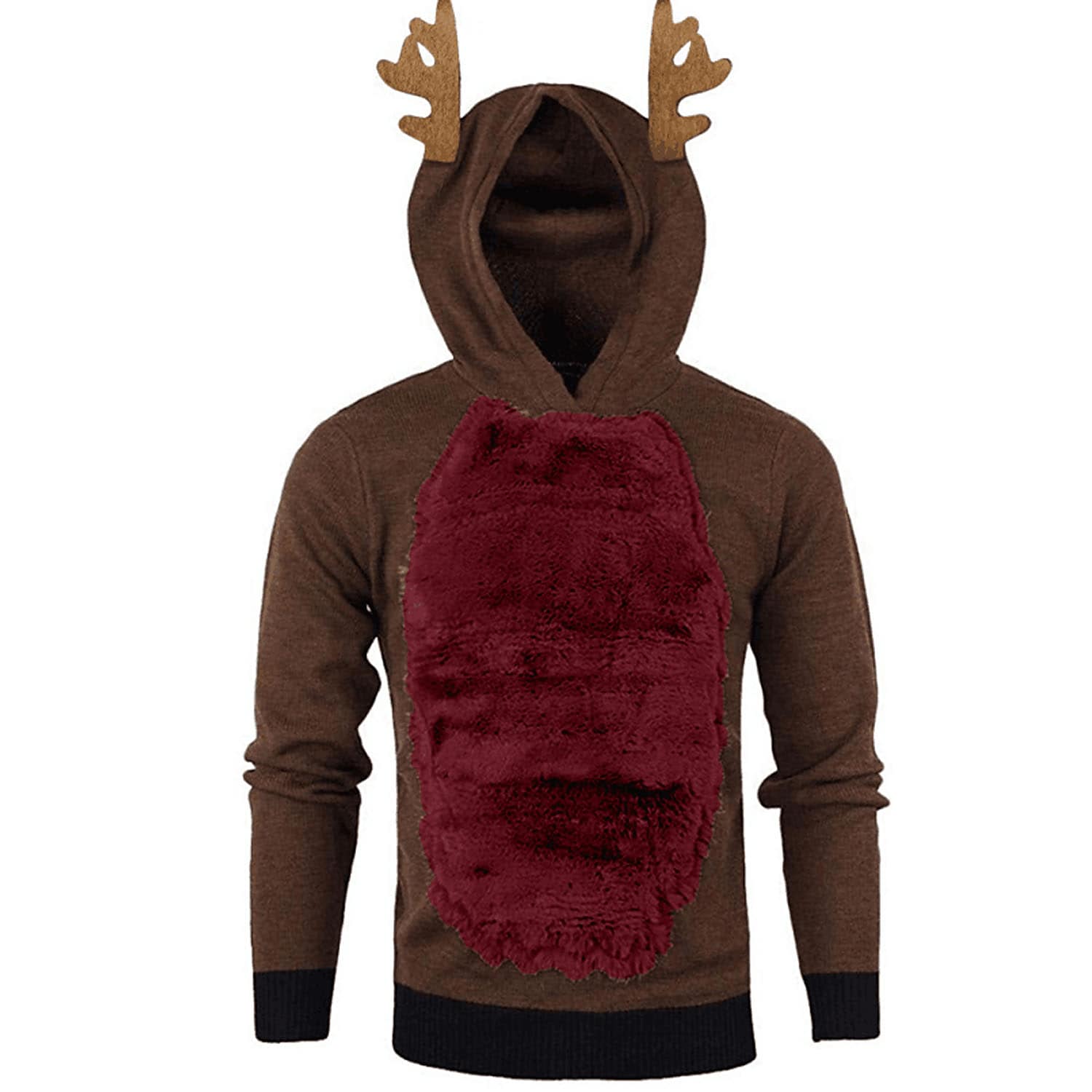 Men's Christmas Antlers Plus Fluff Hooded Color Funny Sweatshirt
