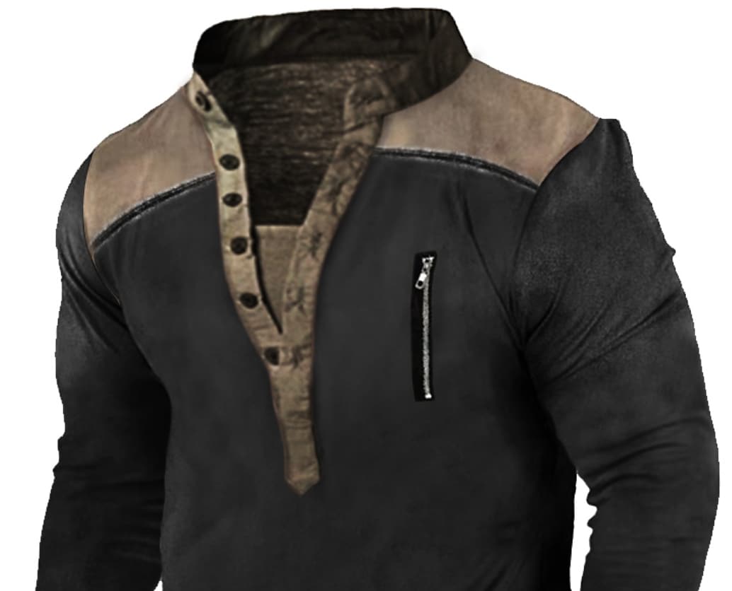 Men's T shirt Tee Color Block Stand Collar Black Khaki Casual Daily Long Sleeve Color Block Clothing Apparel Cool Casual