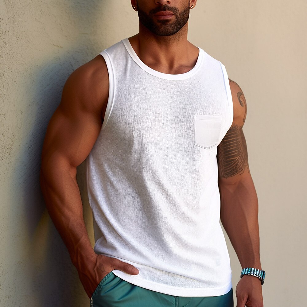 Men's Tank Top  Undershirt Sleeveless Shirt Plain Crewneck Sports & Outdoor Sleeveless Front Pocket Sport Vest Top