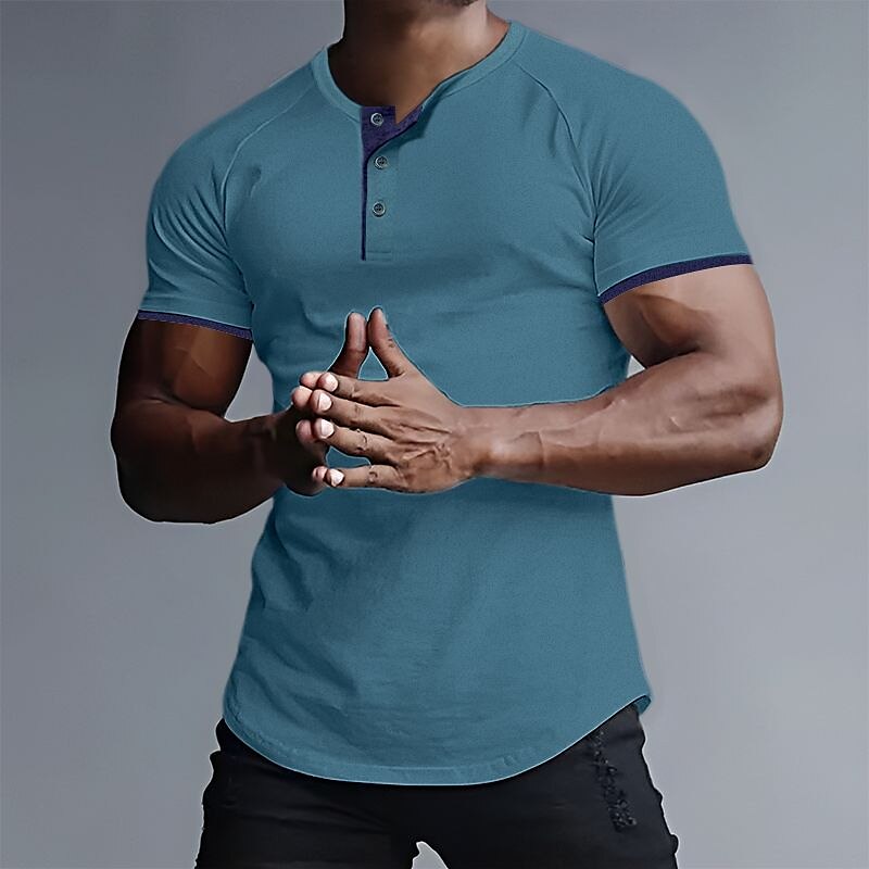Men's Outdoor Street Casual Fashion Comfortable Breathable Short Sleeve Henley Shirt