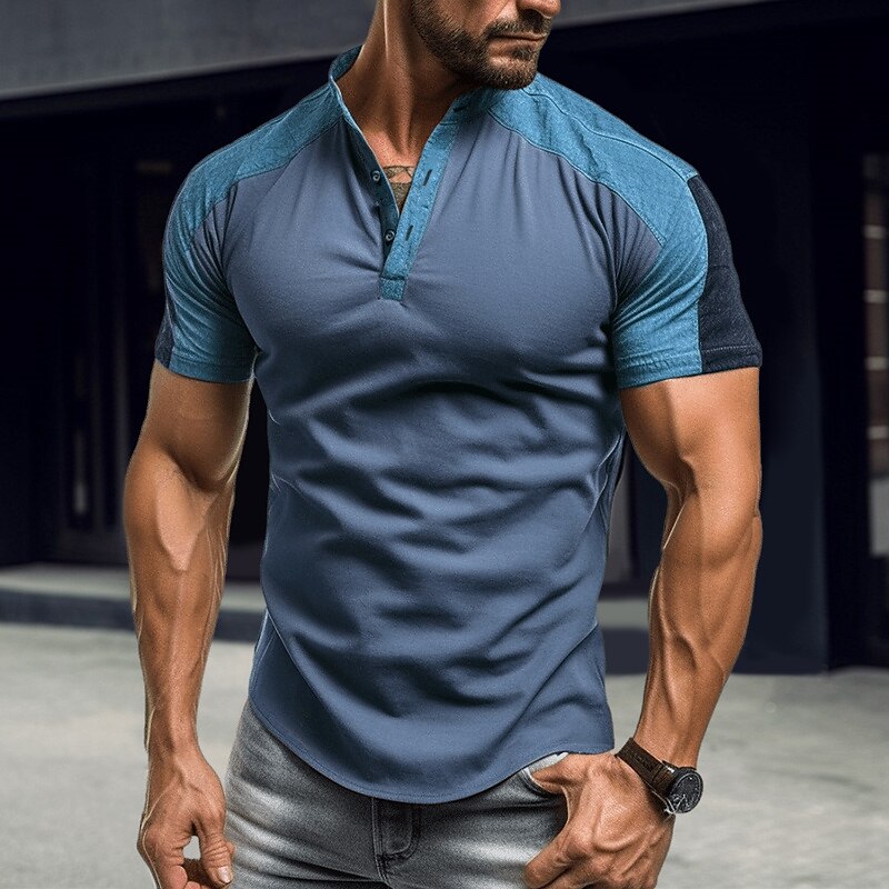 Men's T shirt Tee Henley Shirt Tee Top Color Block Henley Street Vacation Short Sleeves Clothing Apparel Fashion Designer Basic Top