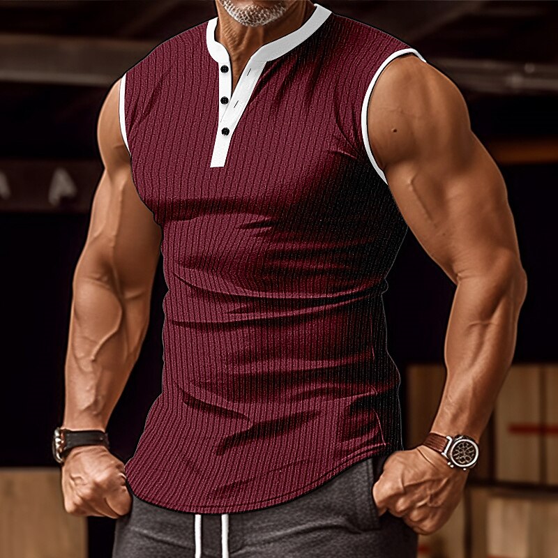 Men's Tank Top Henley Shirt Sleeveless Shirt Color Block Pit Strip Henley Outdoor Going out Sleeveless Muscle Vest Top