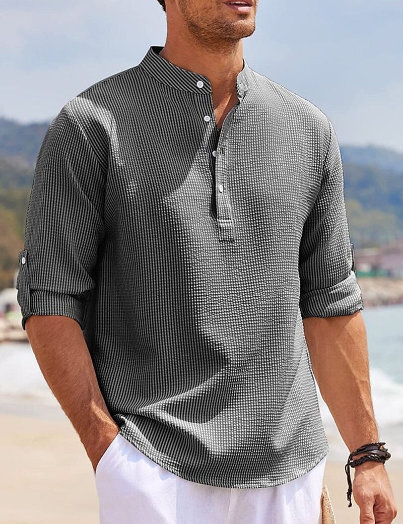 Men's Shirt Casual Shirt Summer Shirt Beach Shirt Henley Shirt Black White Blue Green khaki Long Sleeve Plain Henley Daily Vacation Clothing Apparel Fashion Casual Comfortable