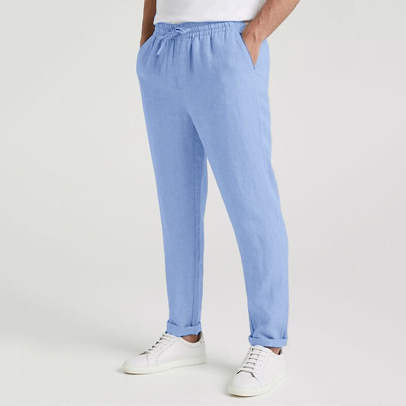 Men's Linen Summer Pants Pocket Drawstring Elastic Waist Plain Comfort Breathable Casual Daily Holiday Linen / Cotton Blend Pants