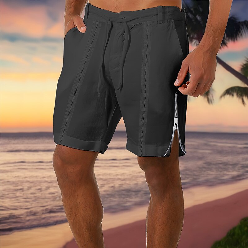 Men's Shorts Linen Shorts Summer Shorts Beach Shorts Zipper Pocket Drawstring Plain Comfort Breathable Short Casual Daily Holiday Linen / Cotton Blend Fashion Designer Black White