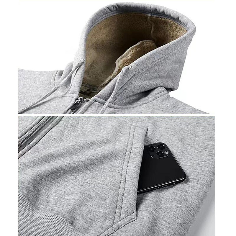 Men's Cardigan Zipper Thickened Lamb Velvet Hooded Winter Warm Top
