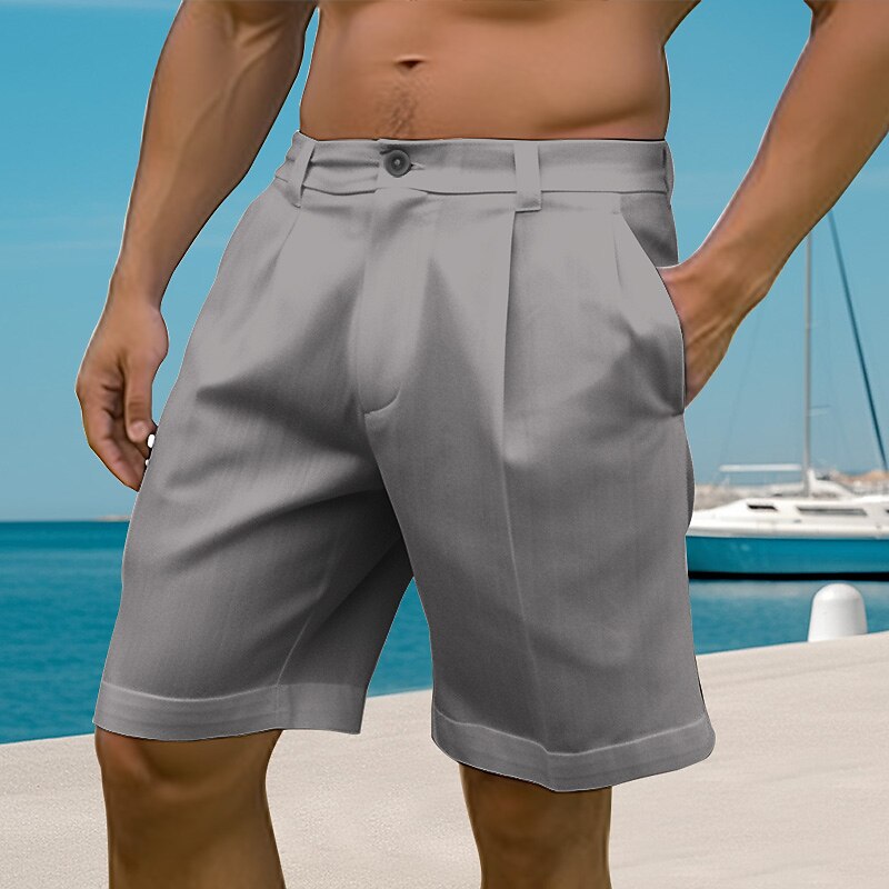 Men's Summer Beach Shorts Button Pocket Straight Leg Plain Comfort Breathable Short Casual Shorts 