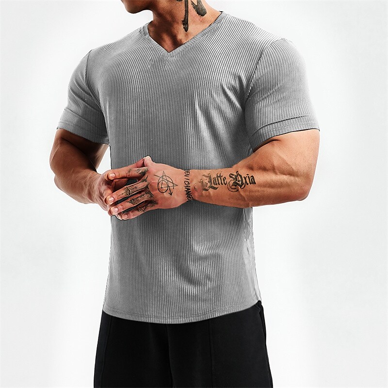 Men's Workout Running Short Sleeve Tee  Athletic Athleisure V Neck Breathable Soft Fitness Top