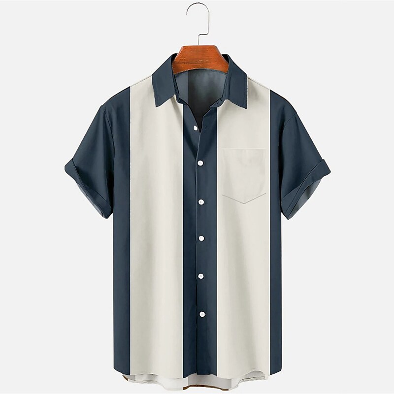 Men's Summer Hawaiian Shirt Bowling Shirt Button Up Shirt Summer Shirt Casual Shirt Light Green Red Dark Navy Royal Blue Blue Short Sleeve Color Block Turndown Street Vacation Button-Down Clothing