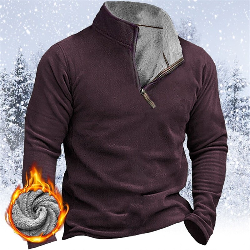 Men's Pullover Quarter Zipper Sweatshirt Standing Collar Streetwear Hot Stamping Fleece Basic Streetwear