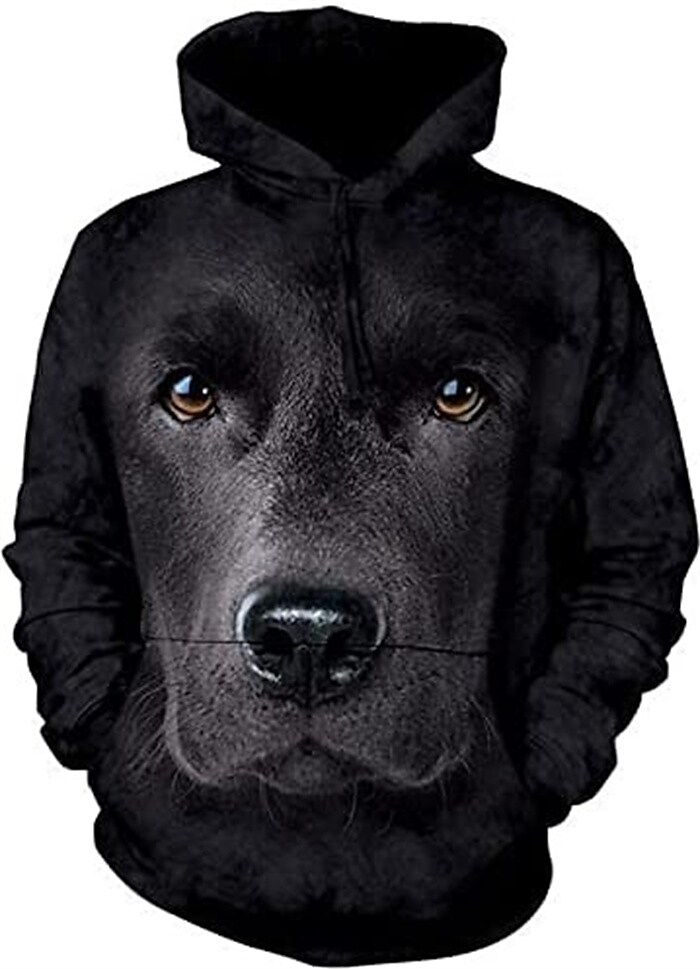 Men's Casual Hooded Dog Print Long Sleeve Pocket Swseatshirt
