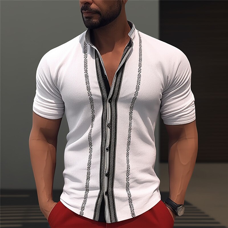 Men's Shirt Striped Graphic Prints Geometry Stand Collar Street Short Sleeve Print Casual Comfortable Top