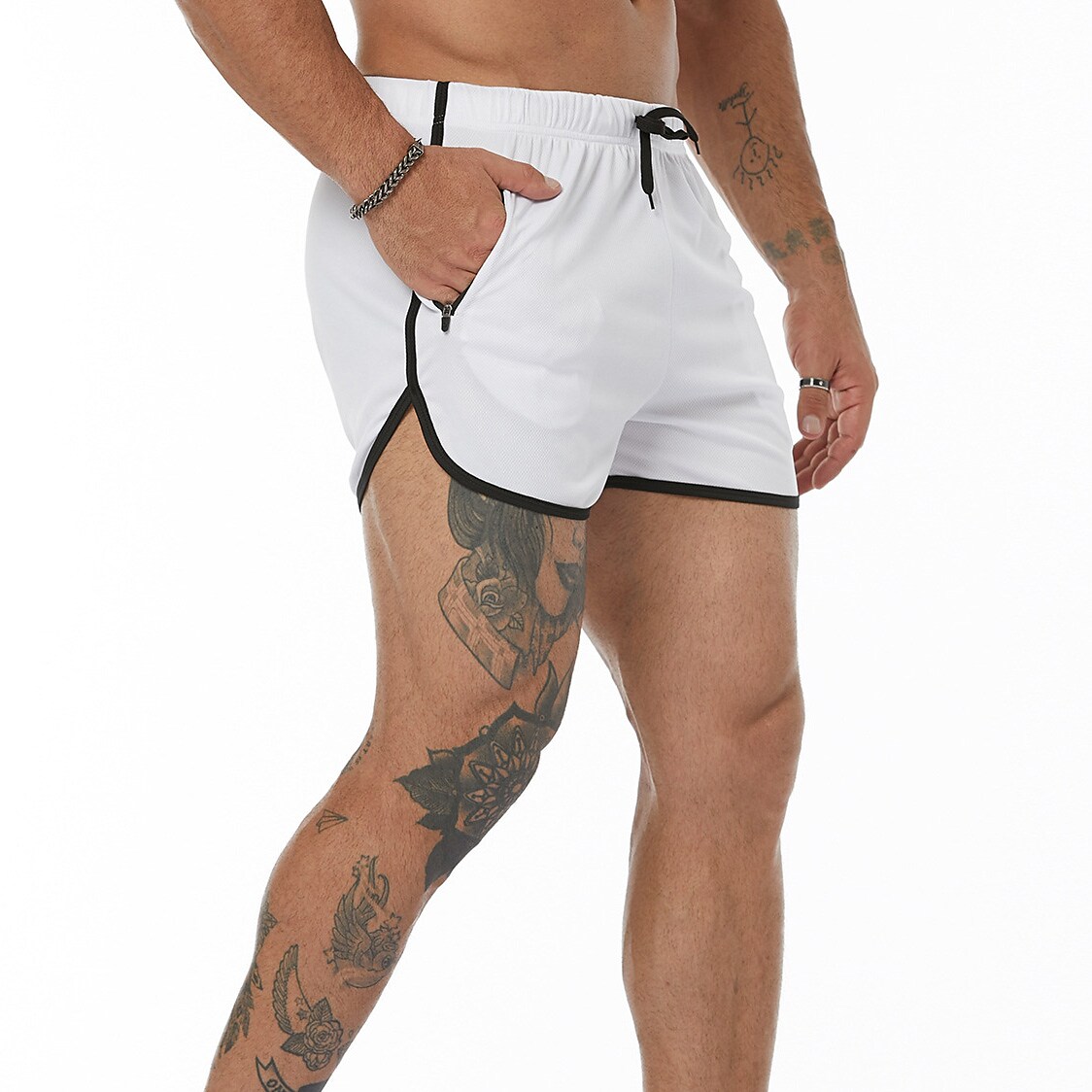 Men's Running Shorts Pocket Drawstring High Waist Bottoms Breathable Q