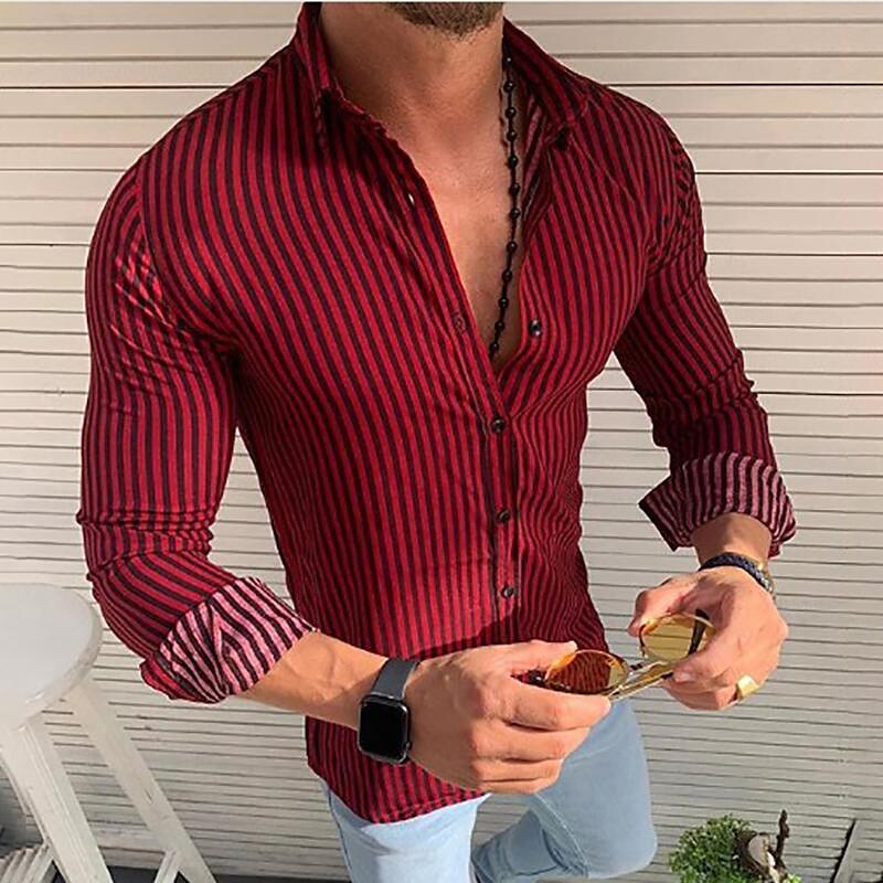 Men's Casual Shirt Striped Turndown Long Sleeve Fashion Casual Comfort