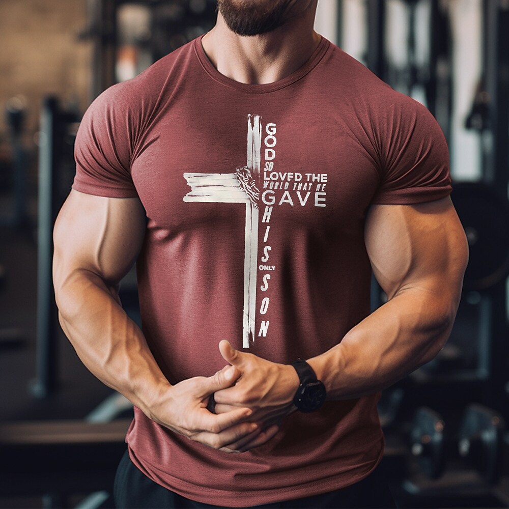 Men's Fitness Mucle Sport Runing Quick Dry Breathable Sweat Absorbency Stretch Round Neck Pattern Print Short Sleeve