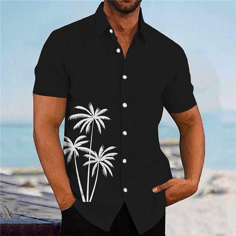 Men's Shirt Summer Hawaiian Shirt Coconut Tree Graphic Prints Turndown Outdoor Street Short Sleeves Button-Down Print Clothing Apparel Sports Fashion Streetwear