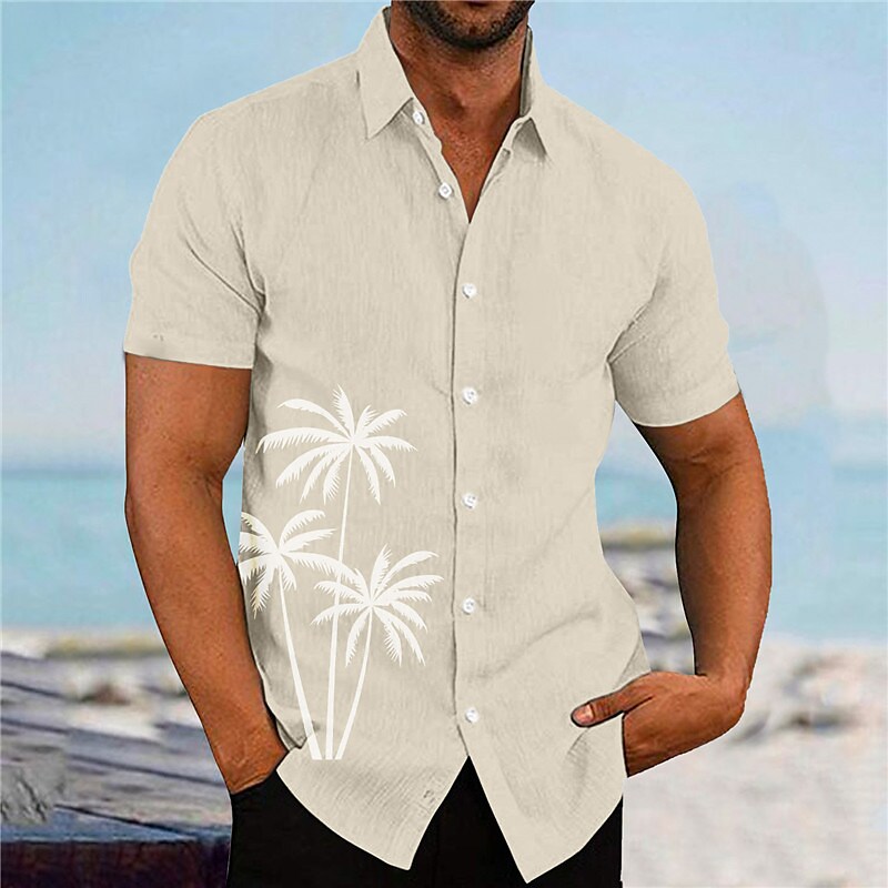 Men's Shirt Summer Hawaiian Shirt Coconut Tree Graphic Prints Turndown Outdoor Street Short Sleeves Button-Down Print Clothing Apparel Sports Fashion Streetwear