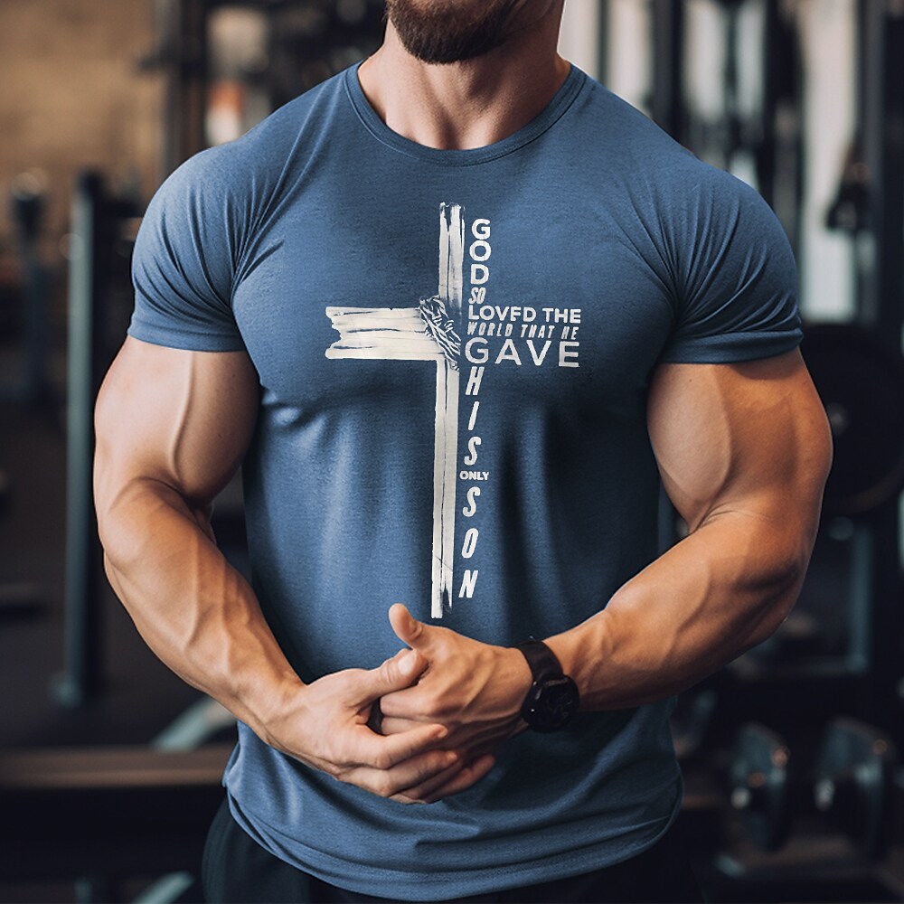 Men's Fitness Mucle Sport Runing Quick Dry Breathable Sweat Absorbency Stretch Round Neck Pattern Print Short Sleeve