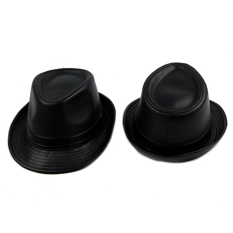 Men's Fedora Hat Brim Hat Black Coffee Faux Leather Pure Color Simple