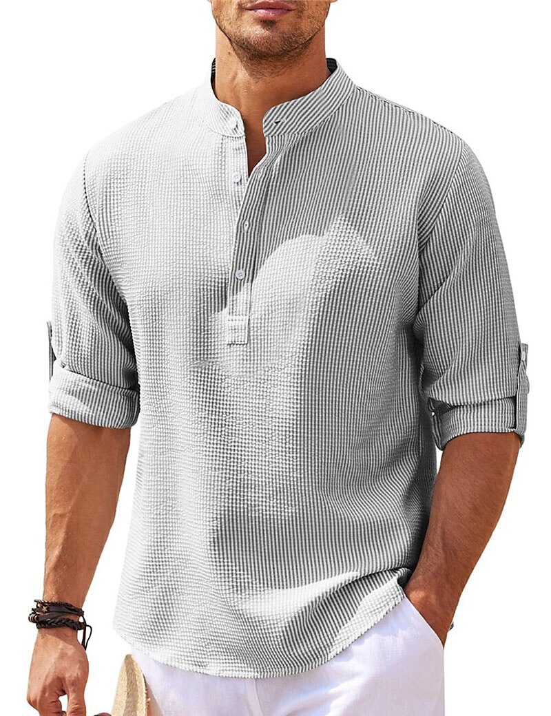 Men's Shirt Casual Shirt Summer Shirt Beach Shirt Henley Shirt Black White Blue Green khaki Long Sleeve Plain Henley Daily Vacation Clothing Apparel Fashion Casual Comfortable