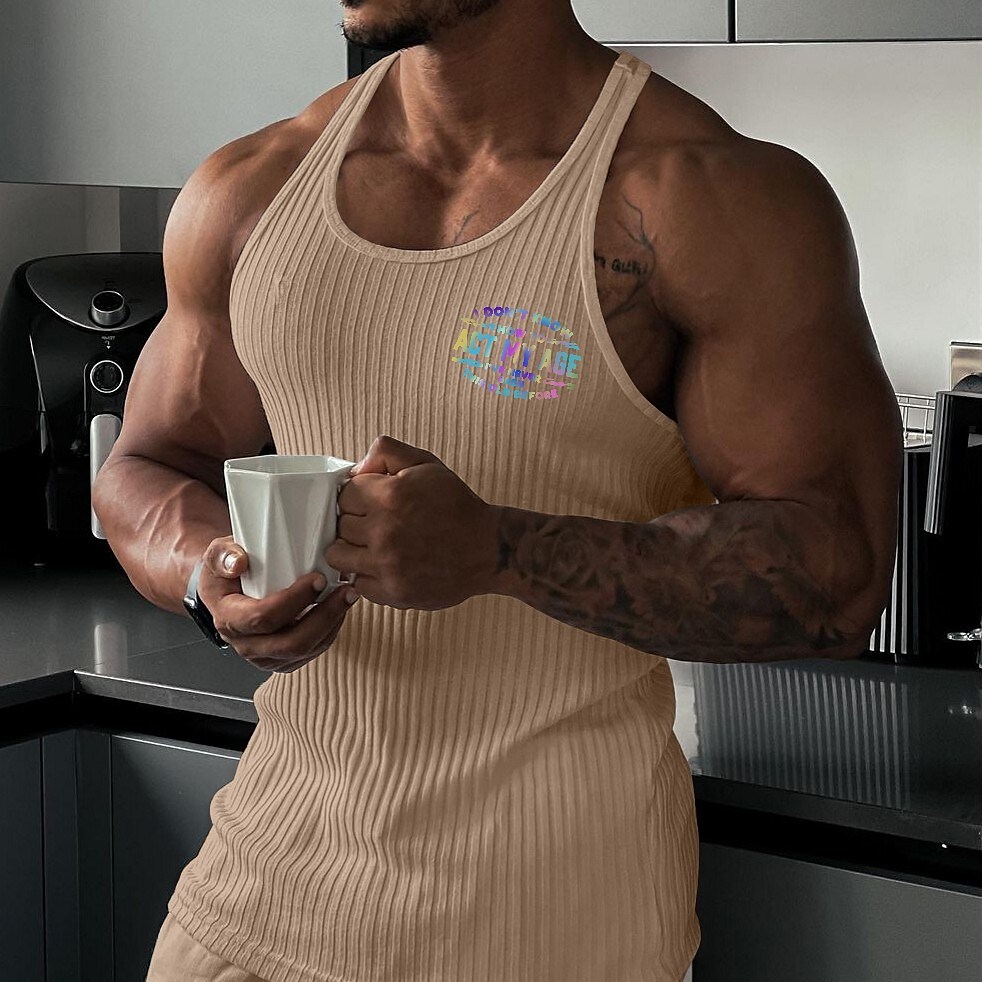 Men's Running Gym Tank Top Ribbed Sleeveless Vest Athletic Breathable Moisture Wicking Soft Fitness Gym Workout Running Sportswear