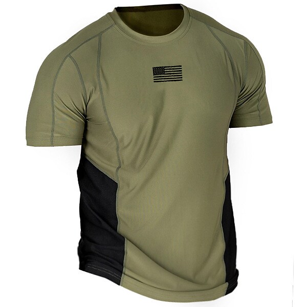 Men's Hiking Tee Short Sleeve Crew Neck Outdoor Breathable Soft Quick Dry Spandex Patchwork Top