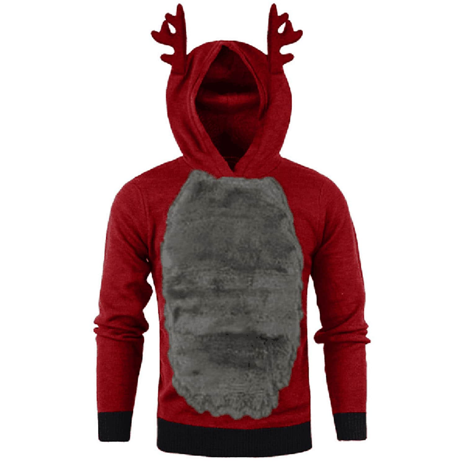 Men's Christmas Antlers Plus Fluff Hooded Color Funny Sweatshirt