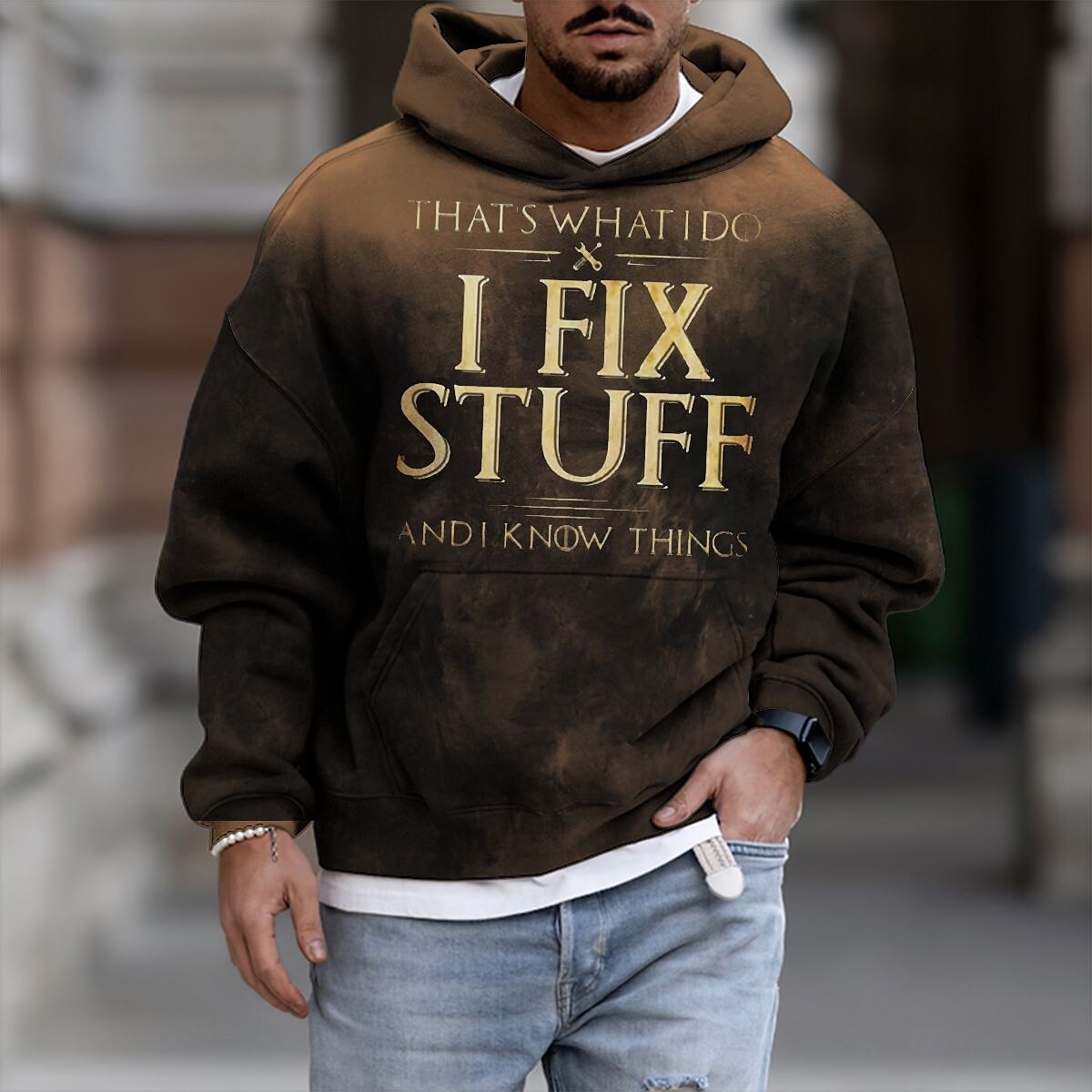 Men's Casual Letter Graphic Prints Pullover Hooded Sweatshirt