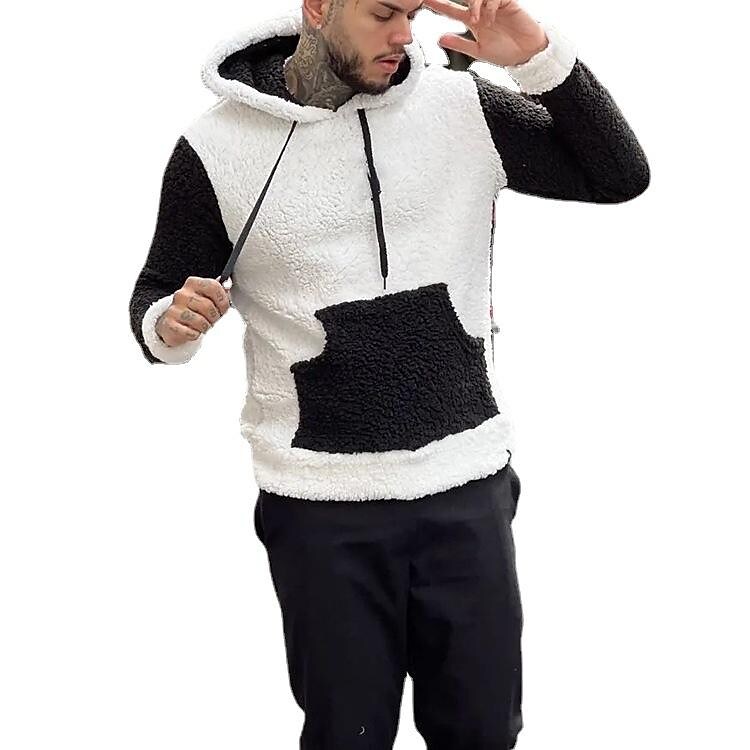 Men's Loose Hooded Double-sided Fleece Drawstring Sweatshirt