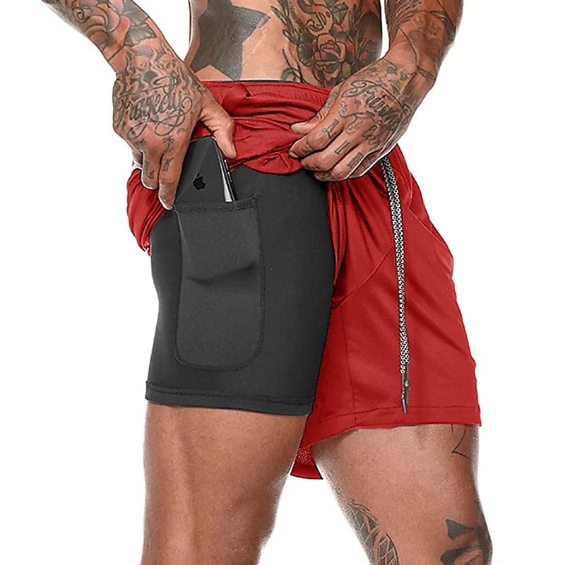 Men's Running Gym Drawstring Side Pockets Shorts Athletic Breathable Soft Quick Dry Yoga Fitness Running Sportswear 