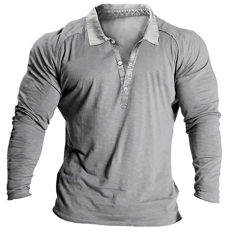 Men's Button Up Polos Casual Sports Lapel Long Sleeve Fashion Basic Plain Button Polos Shirt 