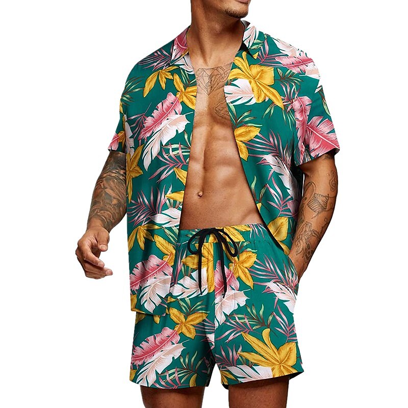 Men's Two Pieces Set Hawaiian Shirt Aloha Shirt Floral Turndown 3D Pri