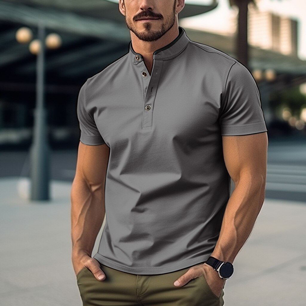 Men's Polo Shirt Golf Shirt Street Casual Stand Collar Short Sleeve Fashion Basic Solid Color Button Summer Polo Shirt