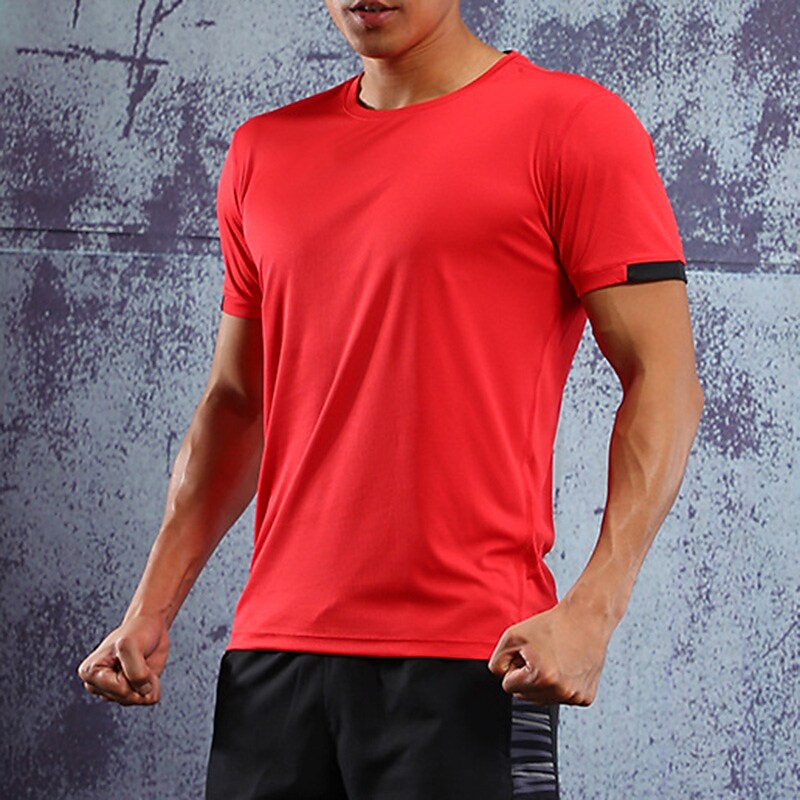 Men's Running Shirt Short Sleeve Athletic Breathable Soft Quick Dry Gy