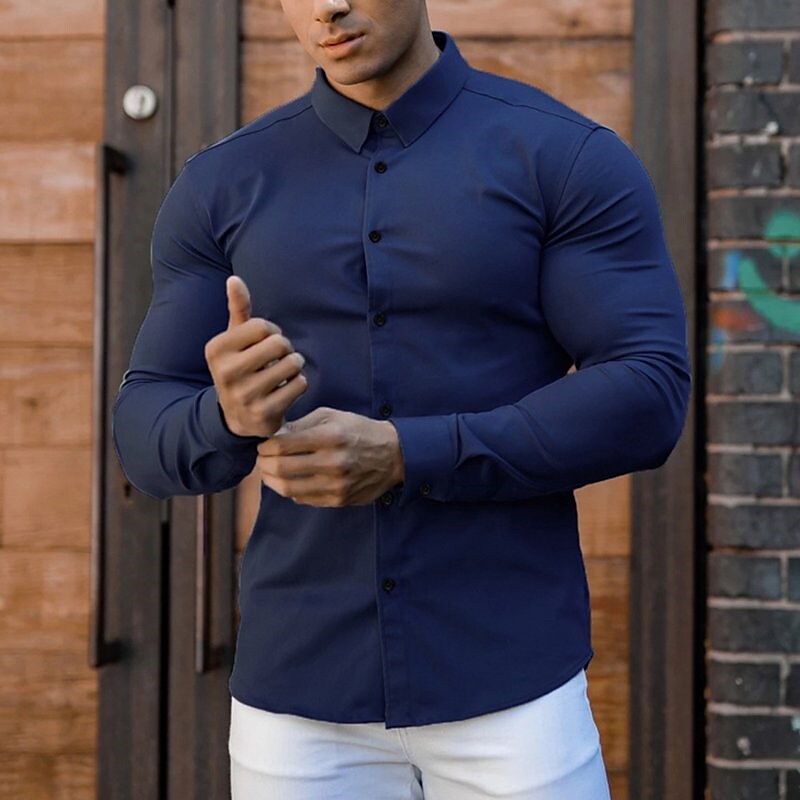 Men's Button Up Shirt Casual Shirt Designer Shirt Plain Turndown Outdoor Street Long Sleeve Button-Down
