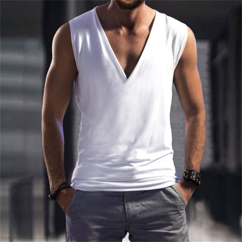 Men's Tank Top Vest Undershirt Sleeveless Shirt Plain V Neck Casual Sl