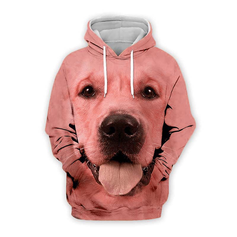 Men's Casual Hooded Dog Print Long Sleeve Pocket Swseatshirt