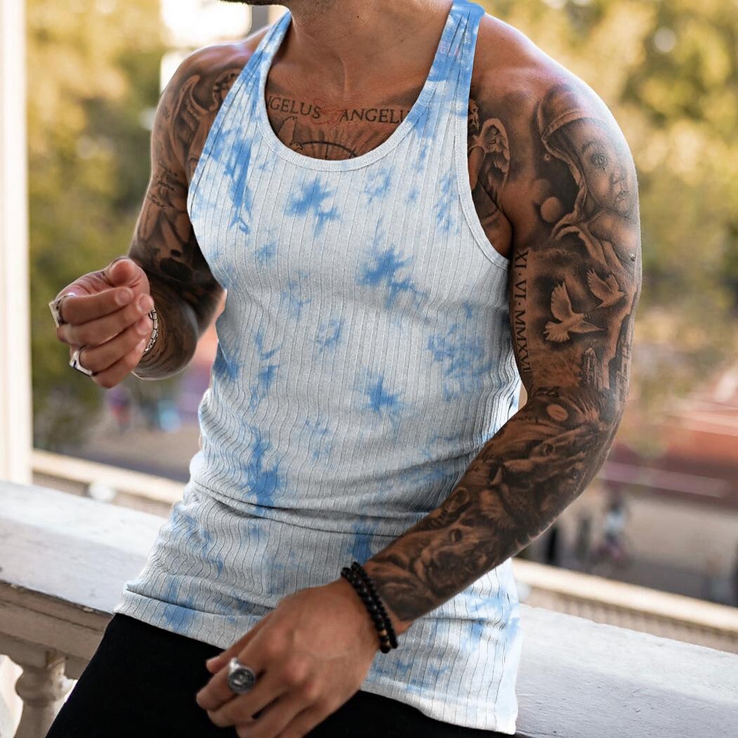 Men's Summer Knitted Vertical Stripe Fitness Sports Self-cultivation Vest Male I-shaped Camouflage Vest