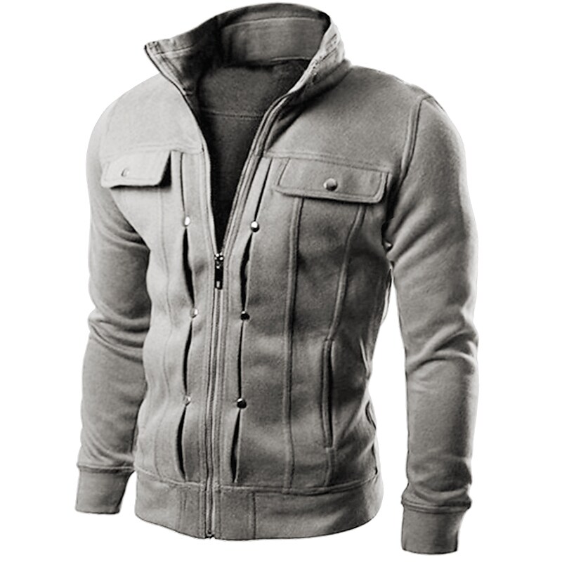 Men's Casual Solid Color Zipper Long Sleeve Button Coat