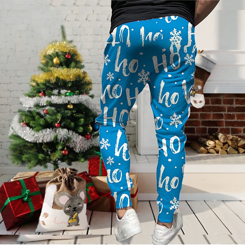 Men's Outdoor Christmas Elastic Waist Full Length Sweatpants
