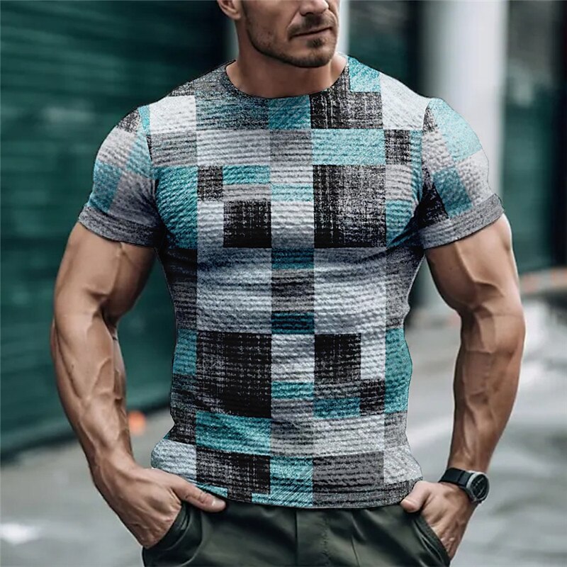 Men's T shirt Graphic Color Block Plaid / Check Crew Neck Print Outdoor Daily Short Sleeve Print Fashion Designer Vintage Top