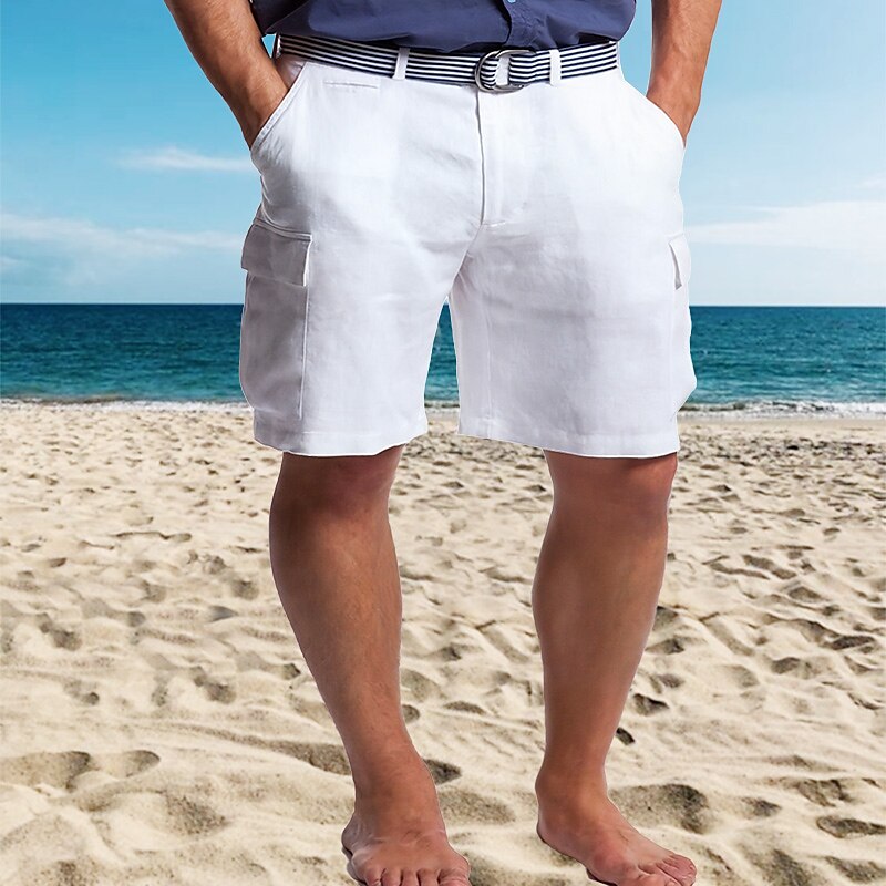 Men's Summer Beach Shorts Multi Pocket Straight Leg Plain Comfort Breathable Short Casual Daily Fashion Shorts